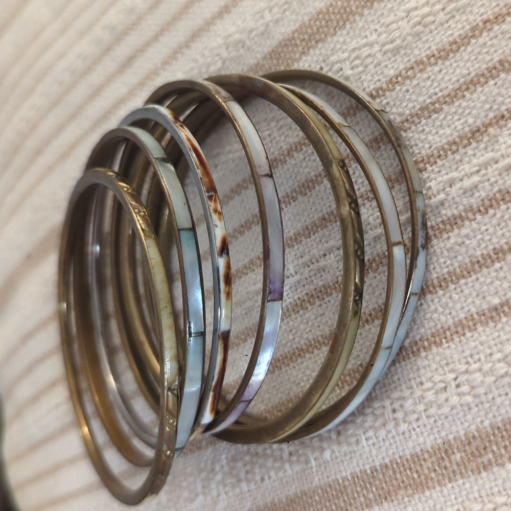Anthro Beautiful Brass, Stone and Bone Bracelets